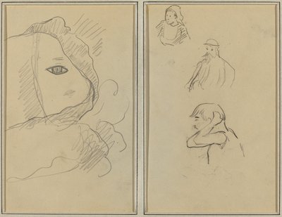 Ojo y parte de la cara; Una mujer bretona y dos hombres [recto] de Paul Gauguin