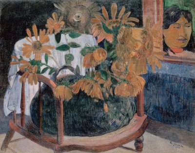 Francés: Nature morte avec des tournesols sur un fauteuil (II) Sunflowers de Paul Gauguin