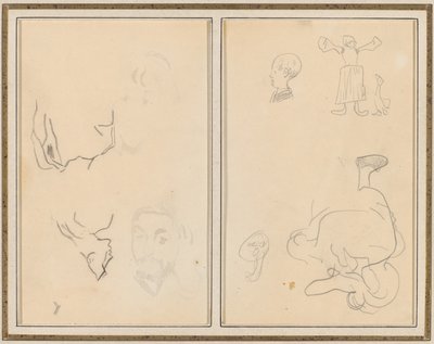 Cabeza de un hombre con un estudio de su espalda; varios bocetos con una campesina y un ganso [recto] de Paul Gauguin