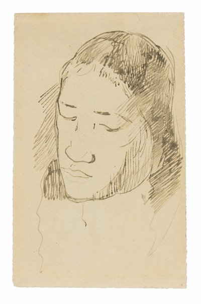 Cabeza de una mujer tahitiana (recto), bocetos de detalles anatómicos (verso) de Paul Gauguin