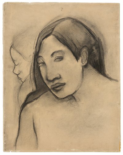 Cabezas de Mujeres Tahitianas, Vistas Frontal y de Perfil de Paul Gauguin