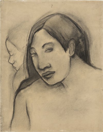 Cabezas de mujeres tahitianas, vistas frontal y de perfil, 1891-93 de Paul Gauguin