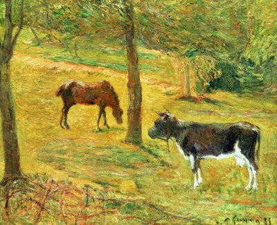 Caballo y vaca en un prado, 1885 de Paul Gauguin