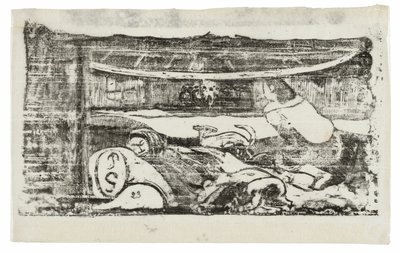 Interior de una cabaña tahitiana, de la Suite de grabados en madera tardíos de Paul Gauguin
