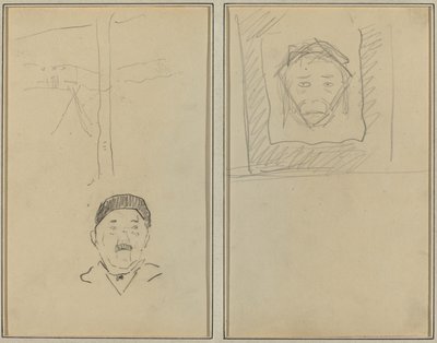 Paisaje y cabeza de hombre; cabeza de mono dentro de un cuadrado [recto] de Paul Gauguin