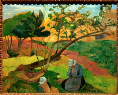 Paisaje con dos mujeres bretonas de Paul Gauguin