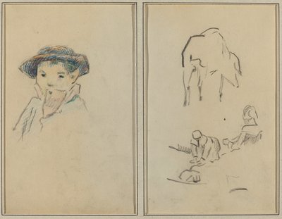 Pequeño Niño Bretón; Un Cerdo y una Lavandera [recto] de Paul Gauguin