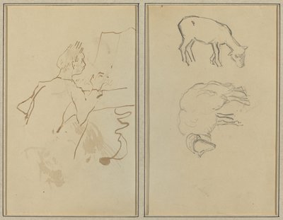 Hombre Tocando el Piano; Dos Ovejas [verso] de Paul Gauguin