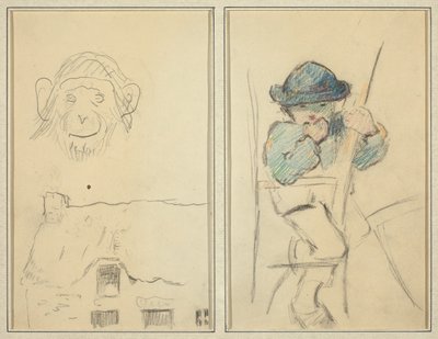 Mono y Cabaña; Niño Bretón [recto] de Paul Gauguin