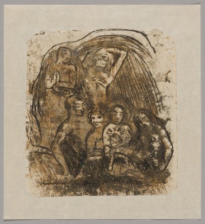 Nacimiento (Madre e hijo rodeados de cinco figuras) de Paul Gauguin