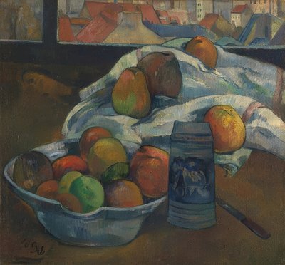 Frutero y jarra frente a una ventana. Probablemente 1890 de Paul Gauguin
