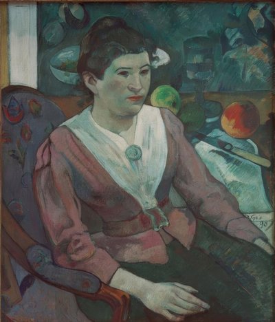 Retrato de mujer con naturaleza muerta de Cézanne – Marie Derr de Paul Gauguin