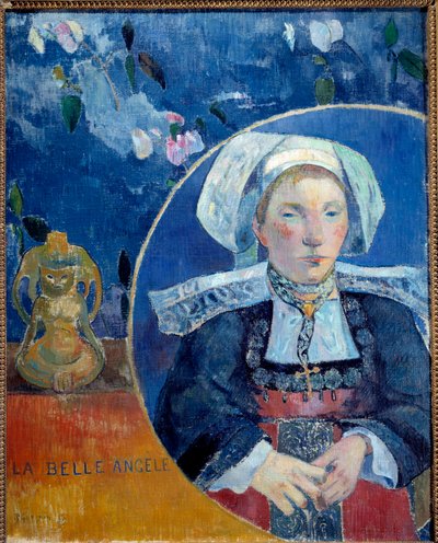 Retrato de la bella Angèle, una bretona con traje tradicional - Retrato de Madame de Satre (1868-1932) hotelera en Pont-Aven - Pintura de Paul Gauguin (1889) de Paul Gauguin