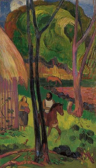 Jinete frente a la cabaña. 1902 de Paul Gauguin
