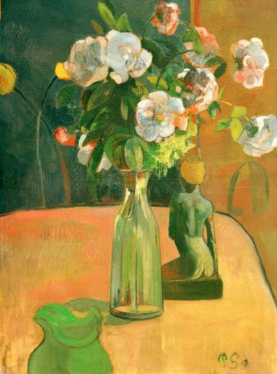 Rosas y estatuilla de Paul Gauguin
