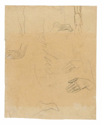 Bocetos de figuras, manos y pies (relacionados con la pintura Aha oe feii? [¿Qué! ¿Estás celoso?]) de Paul Gauguin