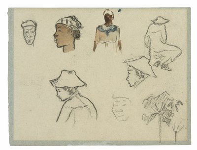 Bocetos de figuras y follaje (recto); Perfil de Charles Laval con palmera y otros bocetos (verso) de Paul Gauguin