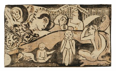 Soyez amoureuses, vous serez heureuses (Amaos, y seréis felices), de la Suite de Grabados en Madera Tardíos de Paul Gauguin