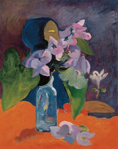Bodegón con flores e ídolo de Gauguin, Paul Eugene Henri (1848-1903). Óleo sobre lienzo, ca 1892, Dimensión : 40,3x32. Kunsthaus Zúrich de Paul Gauguin
