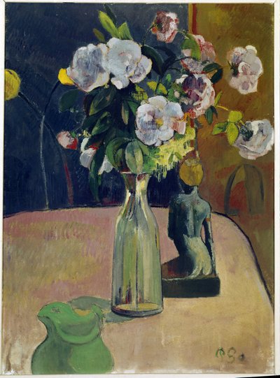 Naturaleza muerta con rosas y estatua de Paul Gauguin