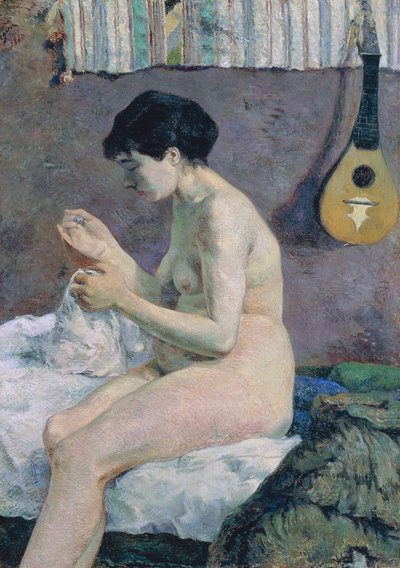 Estudio de desnudo, Suzanne cosiendo de Paul Gauguin
