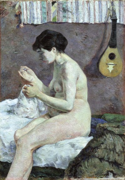 Estudio de un desnudo Suzanne cosiendo de Paul Gauguin