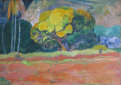 Tahitiano:  Fatata te moua Al pie de una montaña de Paul Gauguin