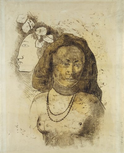 Mujer tahitiana con espíritu maligno, c.1899-1900 (monotipo con acuarela sobre papel) de Paul Gauguin
