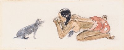 Mujer tahitiana con cerdo de Paul Gauguin