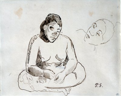 Mujer tahitiana sentada (estudio en tinta) de Paul Gauguin