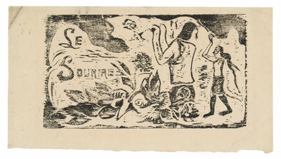 Tahitianos, flores y hojas, cabecera para Le sourire de Paul Gauguin
