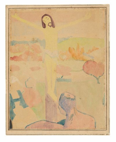 El Cristo amarillo (recto), Mujer bañista vadeando un arroyo de Paul Gauguin