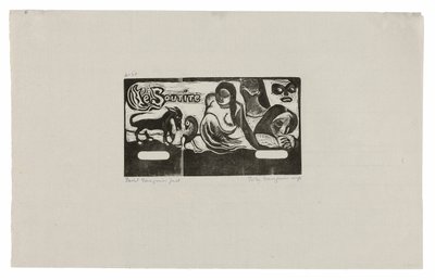 Tres personas, una máscara, un zorro y un pájaro, cabecera para Le sourire de Paul Gauguin