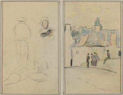 Dos figuras bretonas; Puente en Pont-Aven de Paul Gauguin