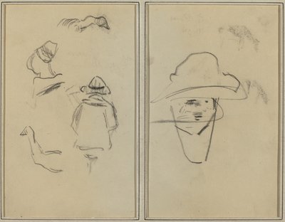 Dos figuras bretonas y estudios de dos gansos; Hombre con sombrero (verso) de Paul Gauguin