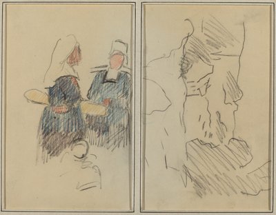Dos mujeres bretonas; Paisaje [recto] de Paul Gauguin