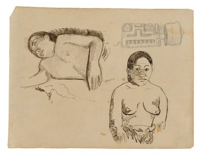 Dos mujeres tahitianas y un tapón marquesano de Paul Gauguin