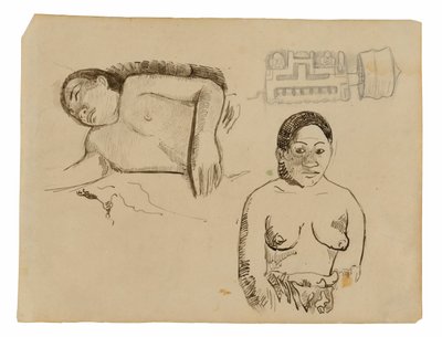 Dos mujeres tahitianas y un tapón marquesano de Paul Gauguin