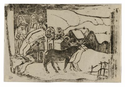 Ermita en Bretaña, de la serie de grabados en madera tardíos de Paul Gauguin