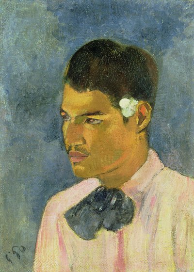Joven con una flor detrás de la oreja, 1891 de Paul Gauguin