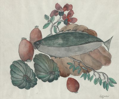 Naturaleza muerta: pescado, flores y verduras de Paul Gaulois