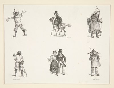 Dos sujetos y cuatro figuras de pie y de pie. de Paul Gavarni