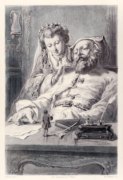 Frontispicio de la edición francesa de Los viajes de Gulliver de Jonathan Swift de Paul Gavarni