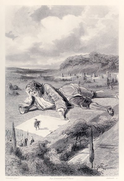 Gulliver tiene una audiencia con el Emperador de Lilliput, de la edición francesa de Los viajes de Gulliver de Jonathan Swift de Paul Gavarni