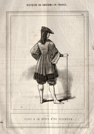 Historia del Traje en Francia: Gente al servicio de un señor, 1843 de Paul Gavarni