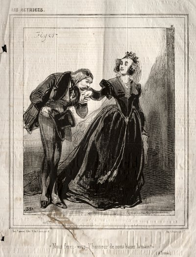 Las Actrices: ¿Nos hará el honor de besarnos la mano?, 1843 de Paul Gavarni