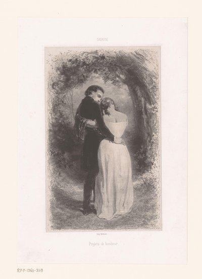 Pareja de enamorados en un sendero del bosque
Projets de bonheur (título en el objeto) de Paul Gavarni