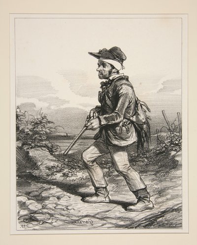 Sr. Gontard (du Clos-Gorju), gran propietario, elector elegible, de caza al amanecer (De la serie: Types Contemporaines) de Paul Gavarni
