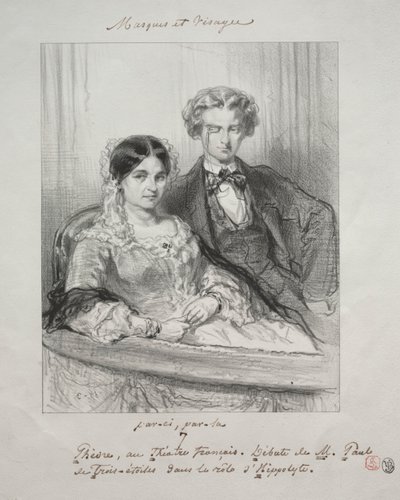 Masques et visages: Paric, par-la: Phèdre en el Théâtre-Français Debut de M. Paul de Trois-Etoiles en el papel de Hippolyte de Paul Gavarni