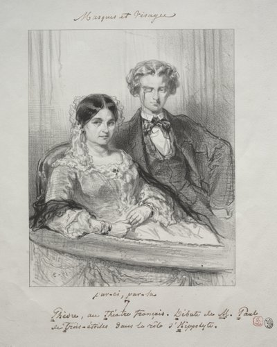 Masques et visages: Paric, par-la: Phèdre en el Théâtre-Français Debut de M. Paul de Trois-Etoiles en el papel de Hippolyte de Paul Gavarni